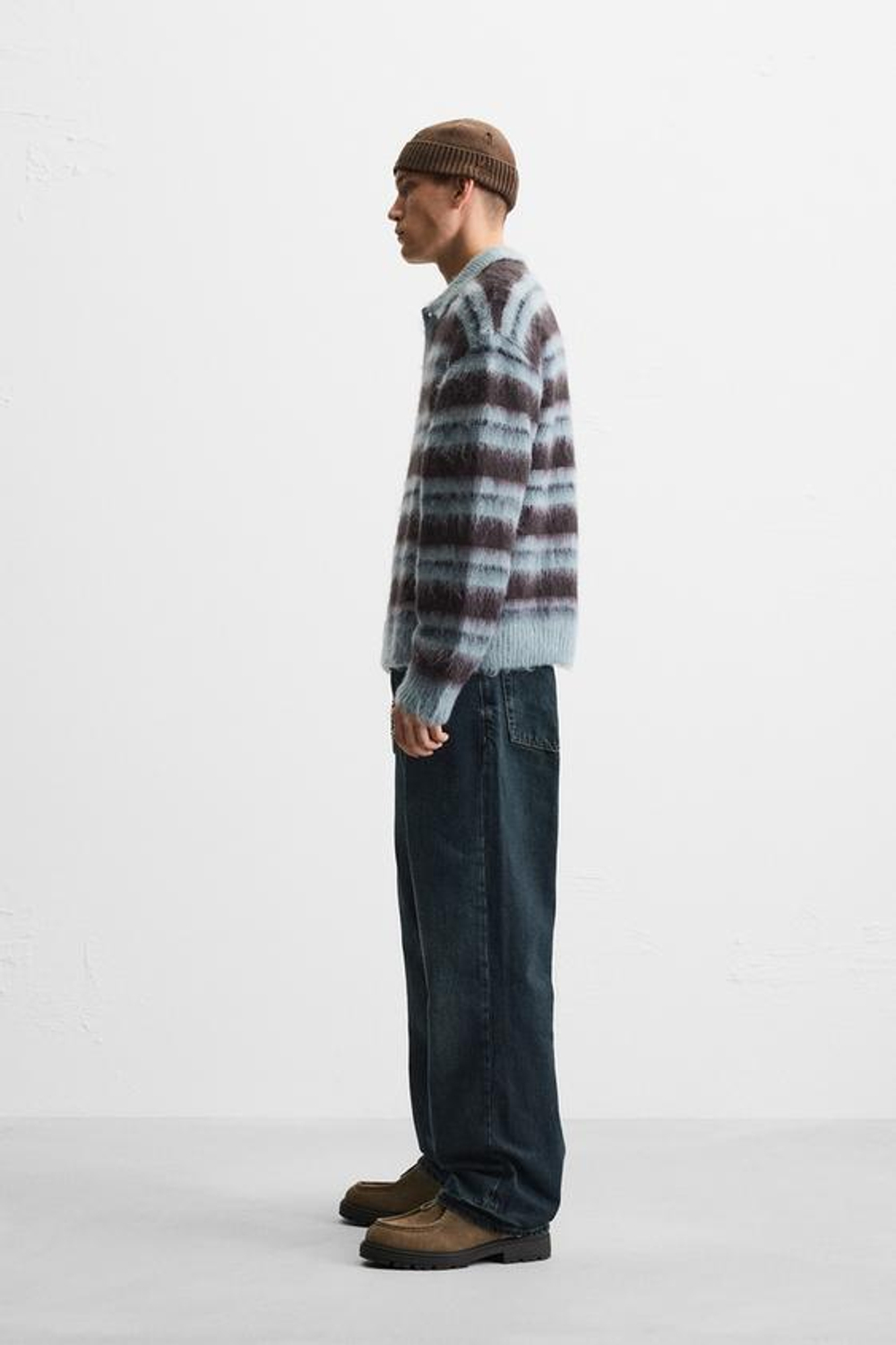 ZARA ТРИКОТАЖНОЕ ПОЛО В ПОЛОСКУ, ВОДЯНИСТО-ГОЛУБОЙ