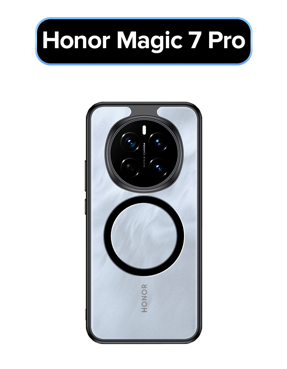 Чехол для Honor Magic 7 Pro с Магсейф черный с прозрачной матовой задней панелью WLONS