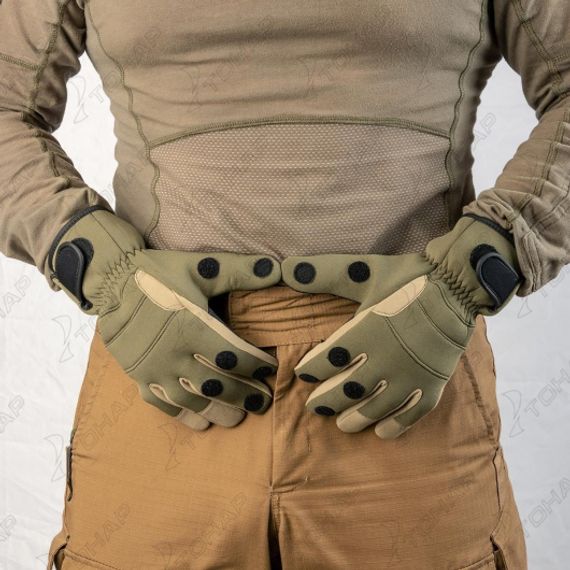 Перчатки Helios рыбацкие неопрен. на липучке Хаки р. M