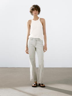 Massimo Dutti Брюки прямого кроя с заклепками, жемчужно-серый