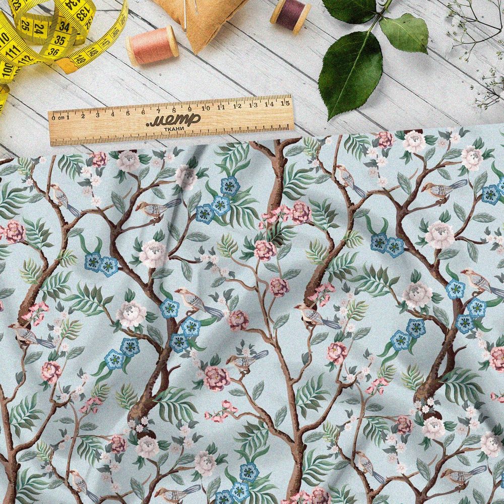 Ткань таффета весенние нежные ветви цветов