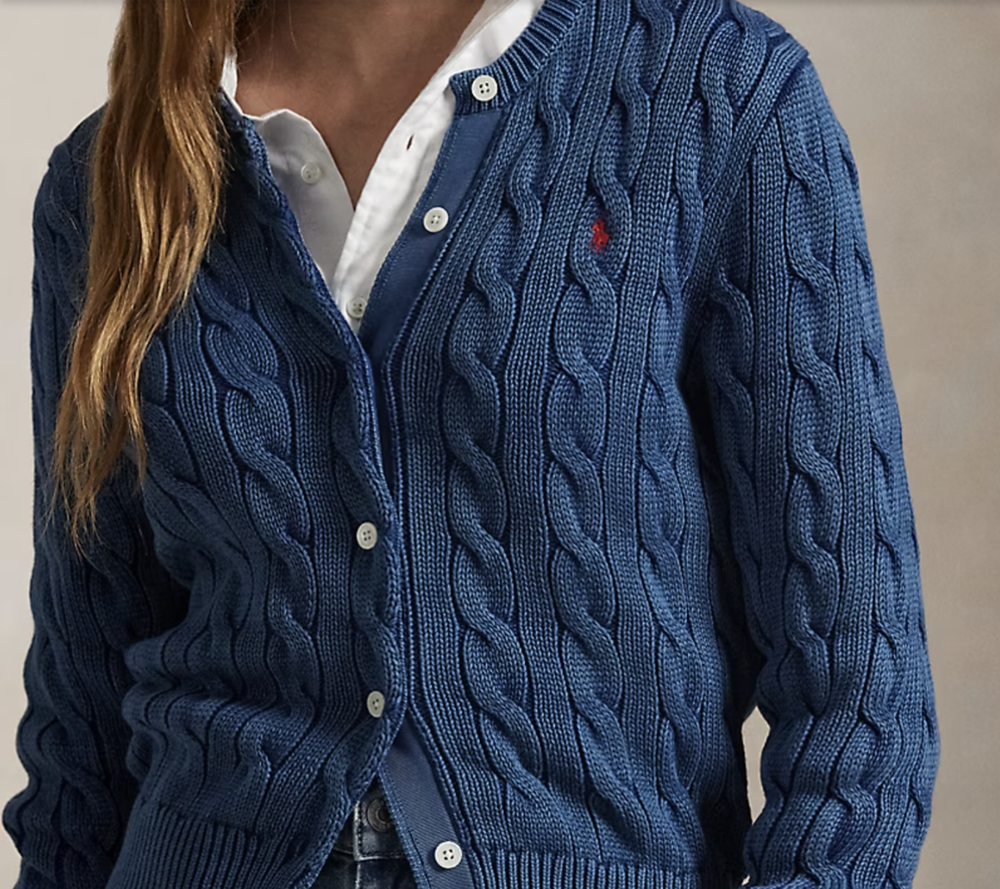 Кардиган из хлопка с круглым вырезом, вязаный косами Polo Ralph Lauren