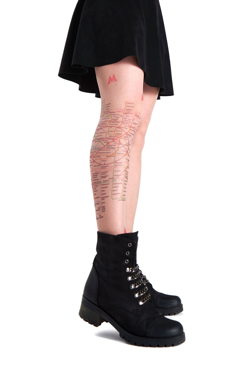 Колготки с рисунком в виде схемы метро (Размер: S-M-L) (Цвет: бежевый)