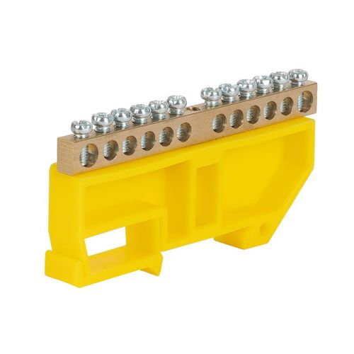 Шина нулевая 12 отверстий, изолятор на DIN-рейку желтый 6х9 мм