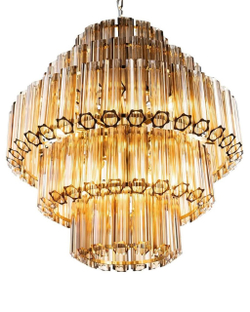 Роскошная многоярусная люстра в тёплом золотом оттенке и прозрачном ✨