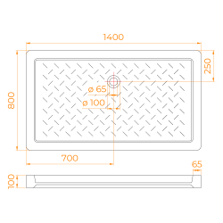 Душевой поддон керамический, прямоугольный, белый RGW CR (800x1400)