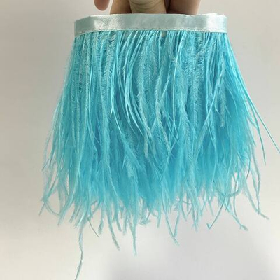 Перья страуса на ленте голубой (перьевая тесьма) 13 - 18 см.