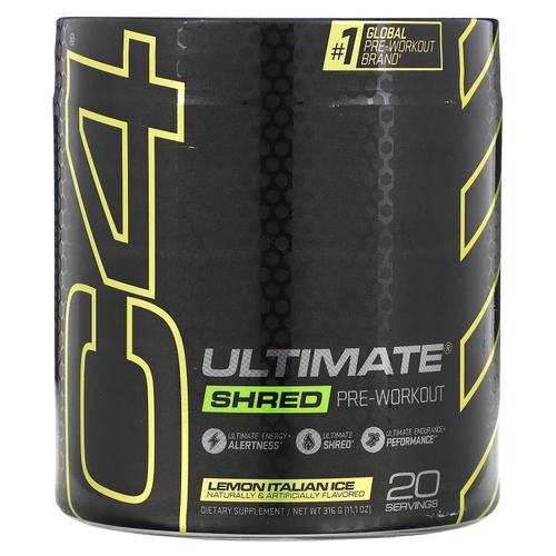 C4 / Cellucor, C4 Ultimate Shred, формула для нарезки и перед тренировкой, итальянский лед с лимоном, 350 г (12,3 унции)