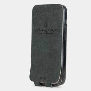 Чехол для iPhone 14 Pro Max из кожи козы, стального цвета