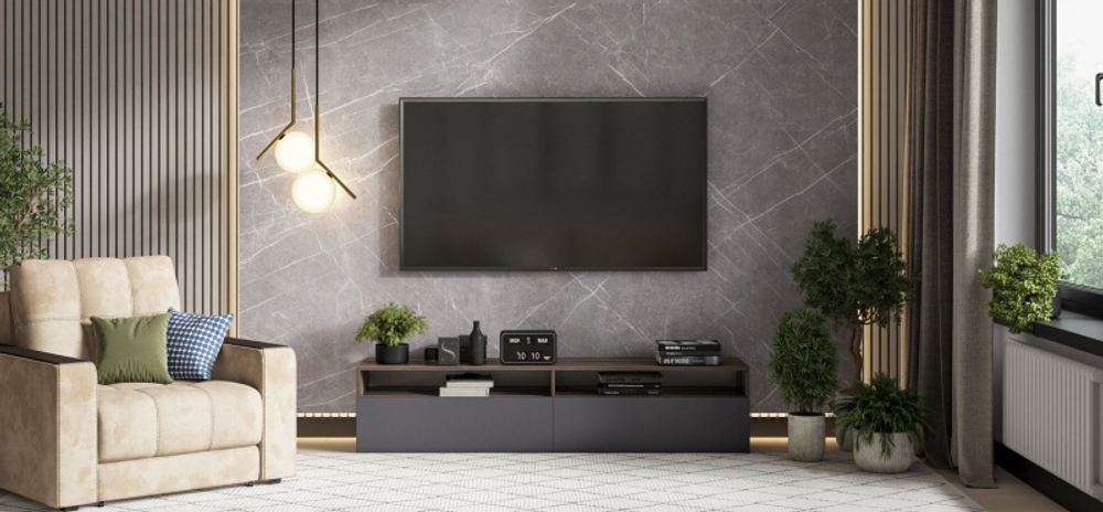 ТВ-Тумба Босс Квадро 180 Вяз каменный, Графит софт (последний экземпляр)