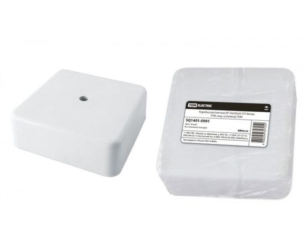 Распаечная коробка TDM КР 50х50х20 ОП белая, IP40, штрихкод SQ1401-0901 - 2 шт