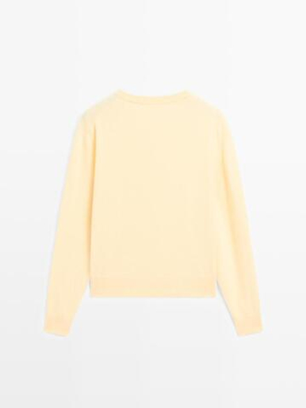 Massimo Dutti Свитер из смесовой шерсти с круглым вырезом, ванильный