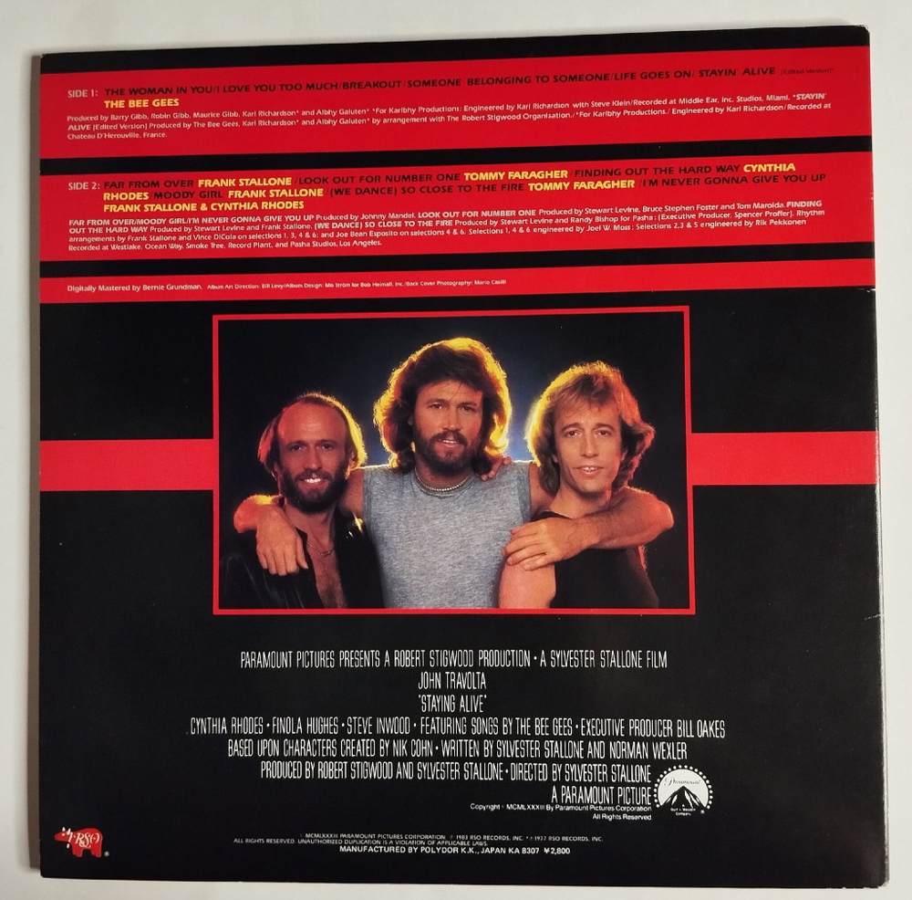 Винтажная виниловая пластинка LP Bee Gees Staying Alive Motion Picture Soundtrack (Japan 1983) (Obi)