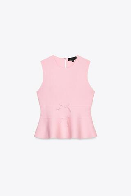 ZARA ТРИКОТАЖНЫЙ ТОП С БАСКОЙ И БАНТАМИ, РОЗОВЫЙ