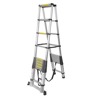 Лестница-стремянка телескопическая алюминиевая двухсекционная (4.1+4.1м,14+14ступенек, max нагрузка 150кг, вес 24.3кг) Forsage F-UP410-2