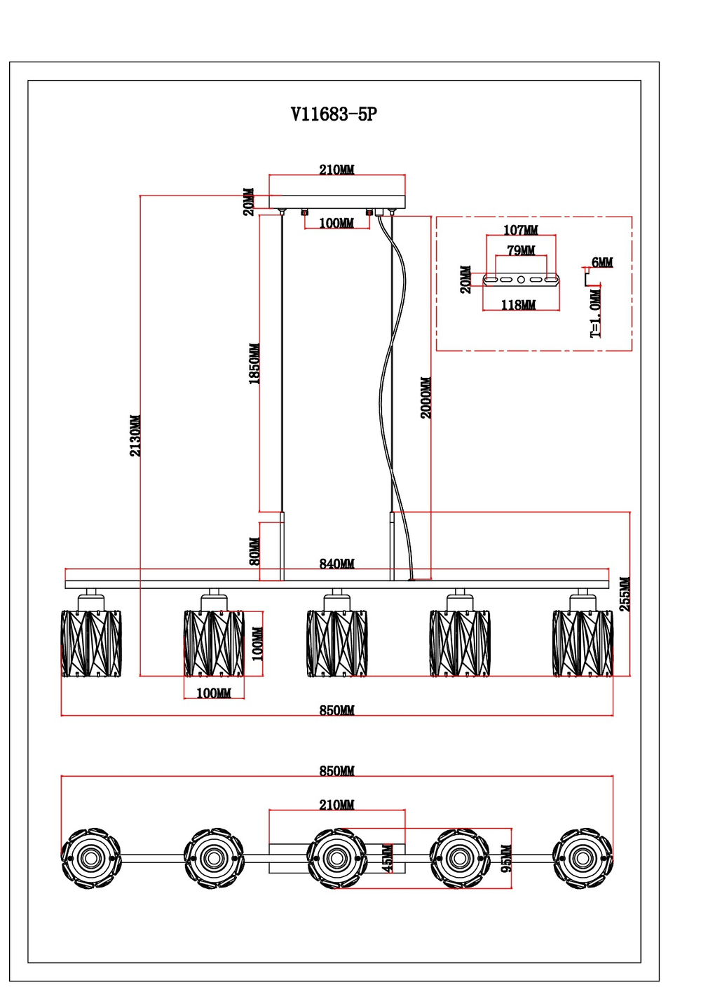 Люстра подвесная Moderli V11683-5P Prismique