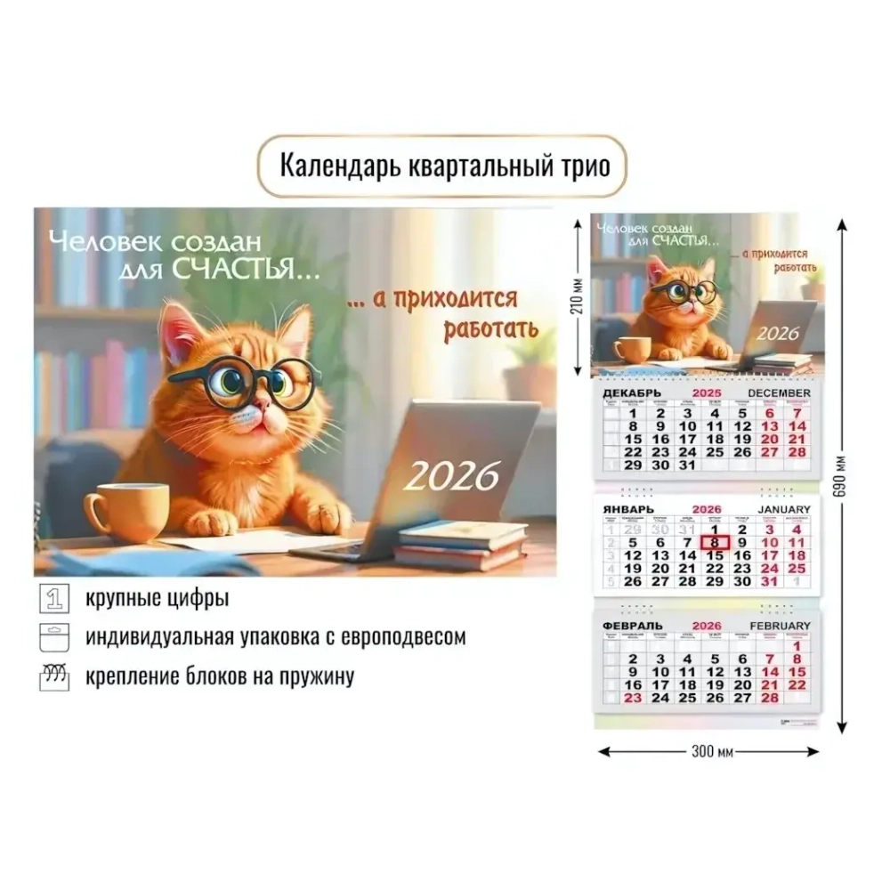Календарь трио 2026 кот