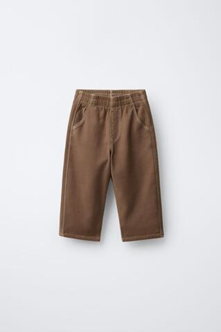 ZARA БРЮКИ BAGGY ЭЛАСТИЧНЫЕ СО СТРОЧКОЙ, ТЕМНЫЙ РЫЖЕВАТО-КОРИЧНЕВЫЙ