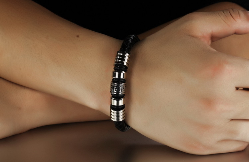 Браслет из кожи и стали SteelMan mn043