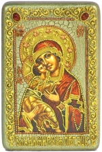Инкрустированная Икона Божией Матери Владимирской 15х10см на натуральном дереве, в подарочной коробке