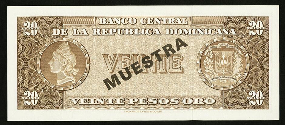 ДОМИНИКАНСКАЯ РЕСПУБЛИКА, ND (1964-74), 20 PESOS ORO [MUESTRA] [SPECIMEN]