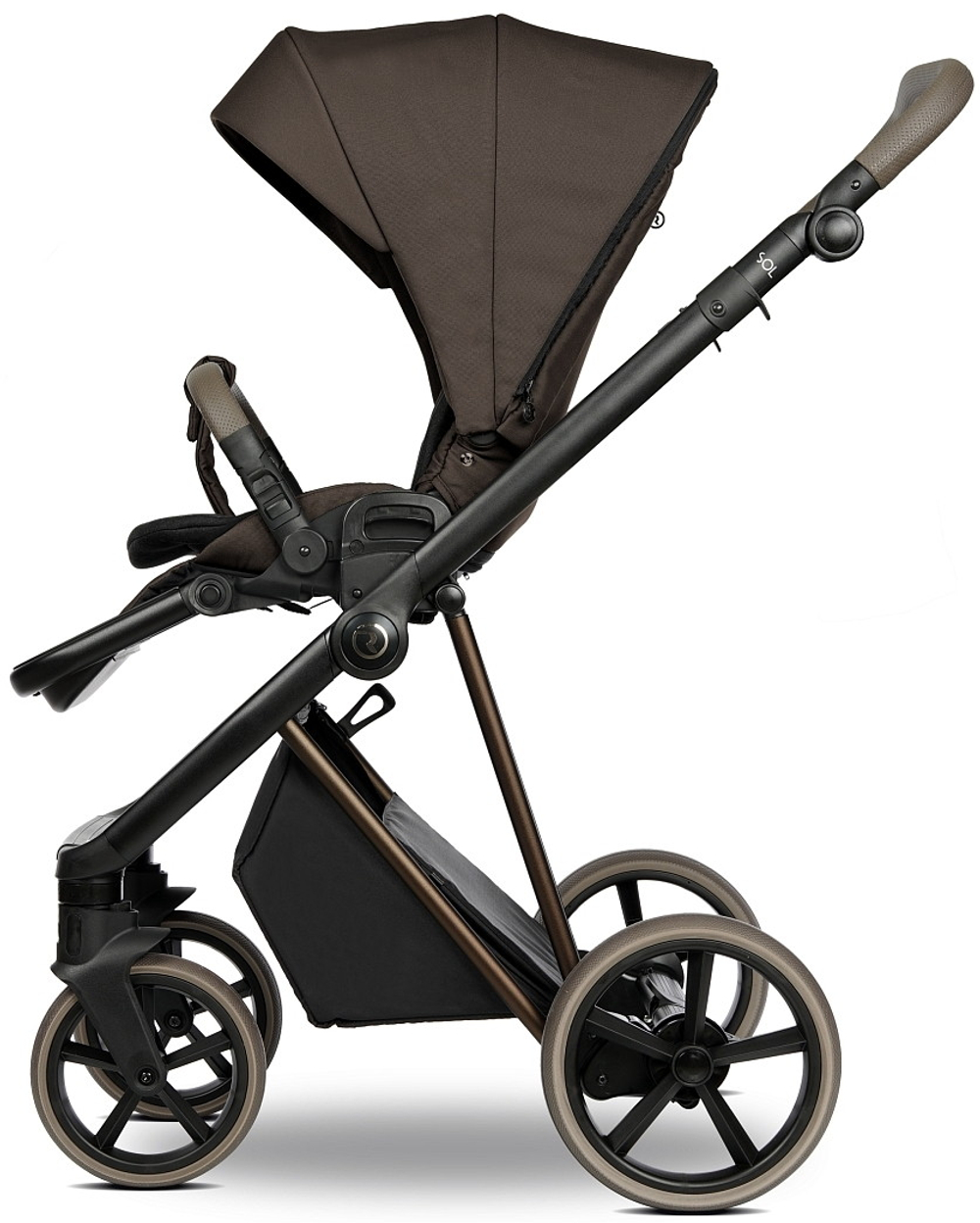 Детская коляска Roan Sol Vintage Luxury 2.0 3 в 1 с автокреслом Tutis Elo Lux EduSky Black VIN 04/TC Turkish Coffe/Bronze/руч.Cappuccino