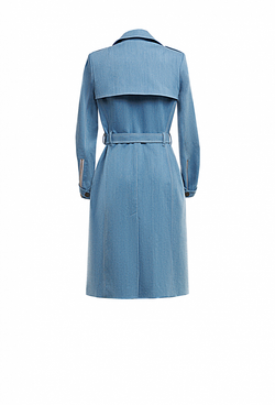 Плащ из джинсовой ткани с поясом, двубортный 05-01-24 SS