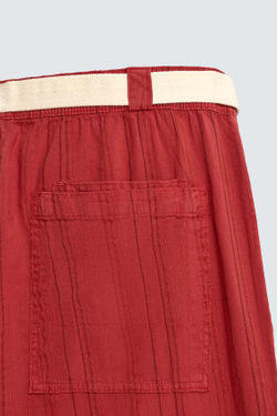ZARA БРЮКИ RELAXED FIT В ПОЛОСКУ, КРАСНЫЙ