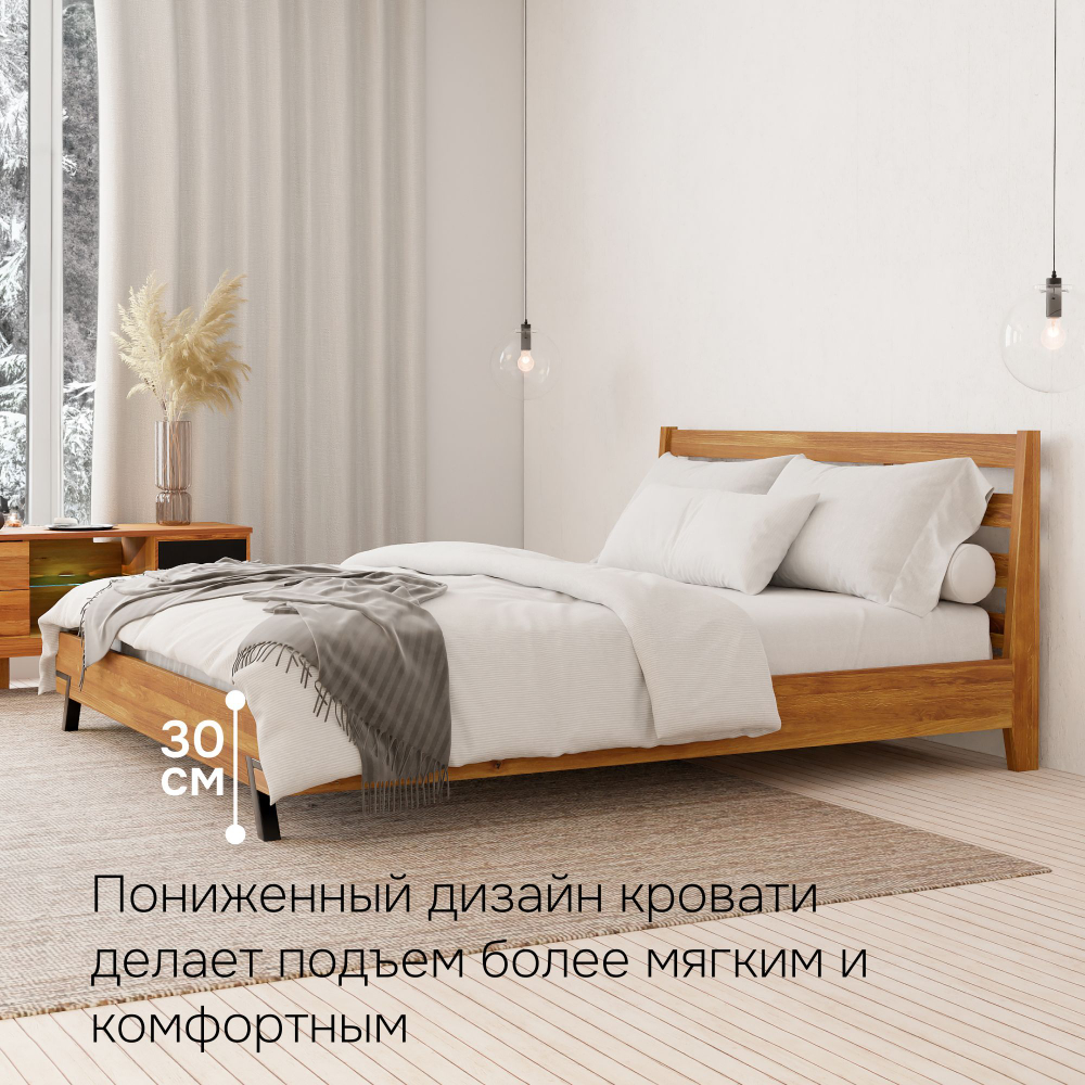 Кровать 180х200, Флеверс, двуспальная, деревянная, на ножках в стиле лофт, из дуба, Dipriz