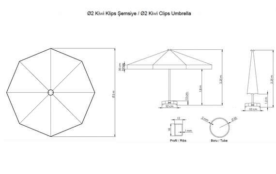 Зонт пляжный со стационарной базой Kiwi Clips&amp;Base, Ø200 см, бежевый