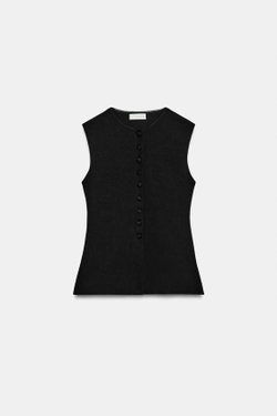 ZARA ТОП-ЖИЛЕТ С ПУГОВИЦАМИ, ЧЕРНЫЙ