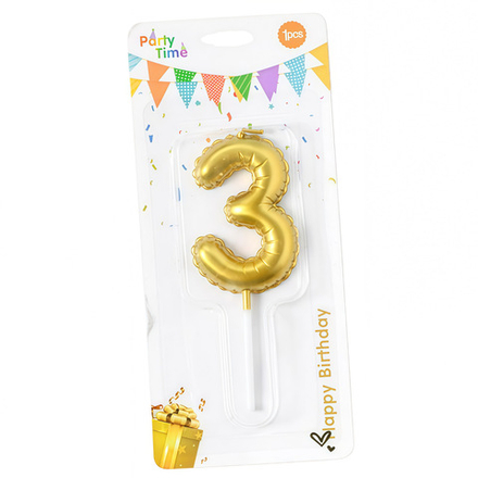 Свеча для торта «Воздушный шар» (золото) цифра 3