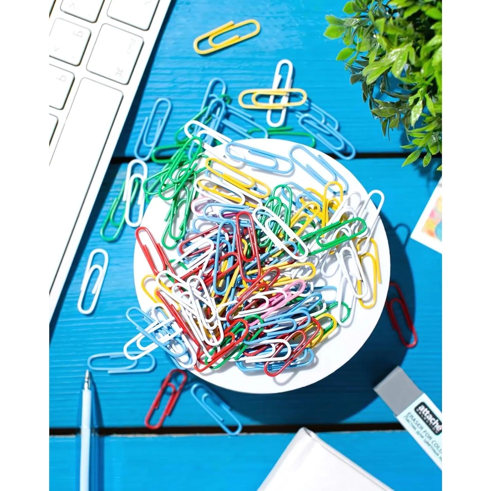 Скрепки канцелярские 28 мм Attache металлические с полимерным покрытием (100 штук в упаковке)