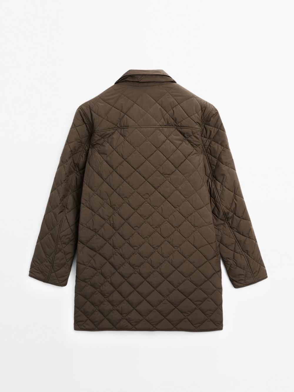 Massimo Dutti Удлиненная легкая стеганая куртка, хаки