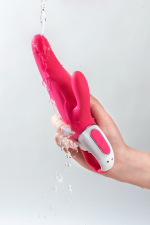 Ярко-розовый вибратор 22,1см с клиторальным отростком Satisfyer Mr.Rabbit