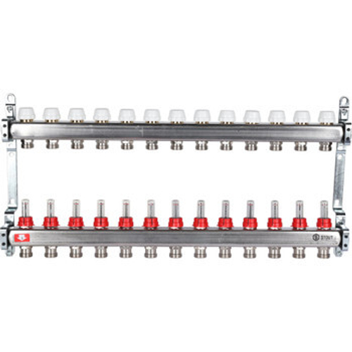 Коллекторная группа 1" Stout на 13 выходов с расходомерами и термостатическими вентилями