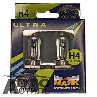 Автолампа H4 24V 75/70W P43t Маяк  +60% Gold  84430G+60 (к-т)