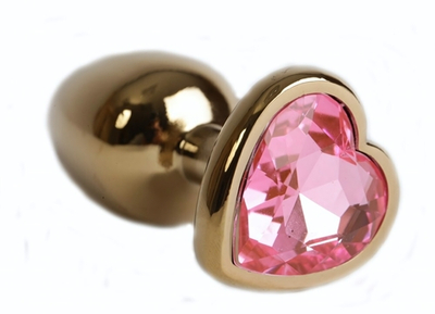 Анальная втулка с кристаллом сердце Large Gold розовый 9,5 см