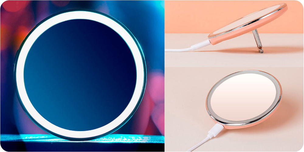Зеркало косметическое Jordan&Judy Led Lighted Travel Makeup Mirror NV030 (розовое)