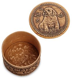 Народные промыслы BST-128/ 1 Шкатулка «Щенок» мал. (береста)