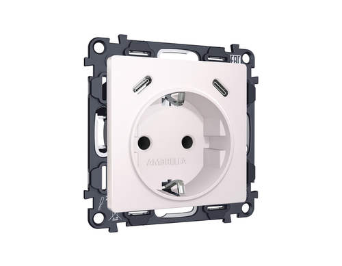 MA210510 Комплект механизма электрической розетки 2USB С+C 20W (быстрая зарядка) с/з на винтовых зажимах 16A-250V ALFA Жемчуг QUANT (AP2105, VM165)