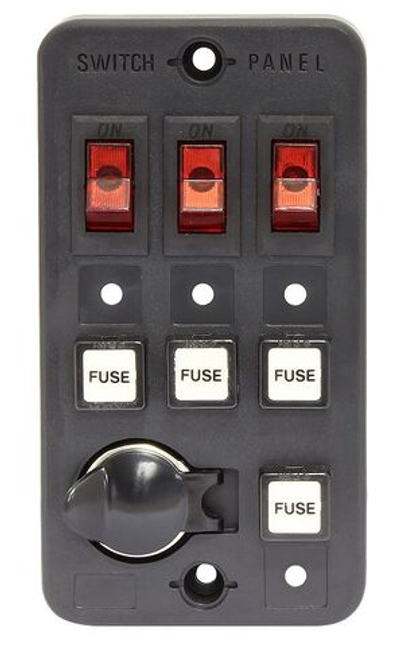 Панель выключателей для судна с 3 клавишами, 4 предохранителями и гнездом под малый штекер (10006052)