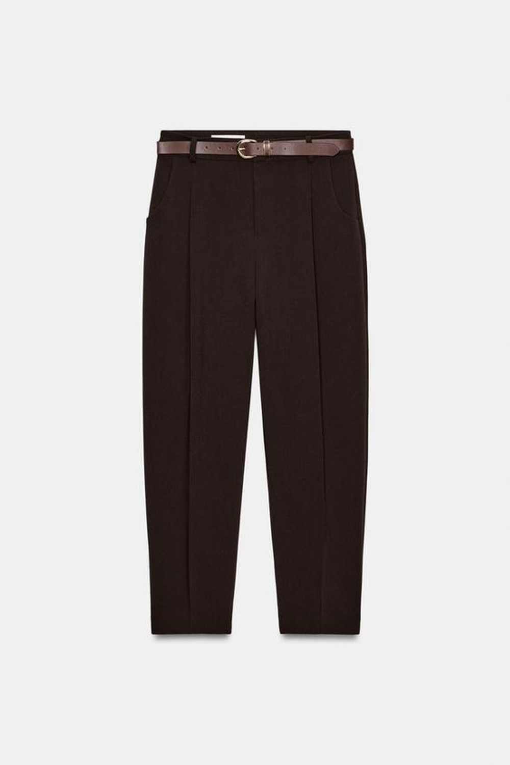 ZARA БРЮКИ С ЗАЩИПАМИ И РЕМНЕМ, ТЕМНО-КОРИЧНЕВЫЙ