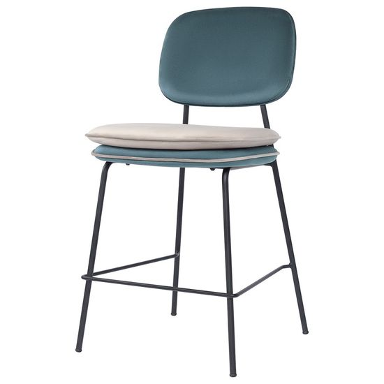 Стул полубарный с контрастным кантом pea, велюр, сине-зеленый/бежевый