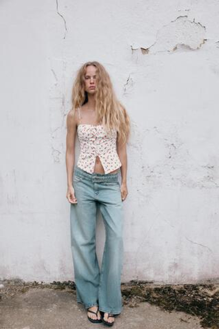 ZARA КОРСЕТНЫЙ ТОП С ПРИНТОМ КЛУБНИКА, БЕЛЫЙ/КРАСНЫЙ