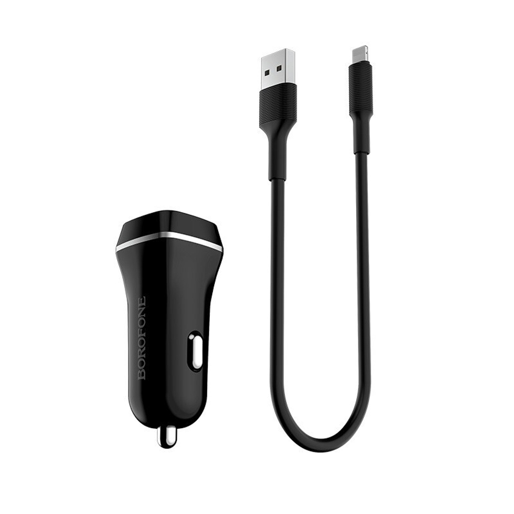 Автомобильный адаптер питания BOROFONE BZ2 2USB 2.4A + кабель Lightning (черный)