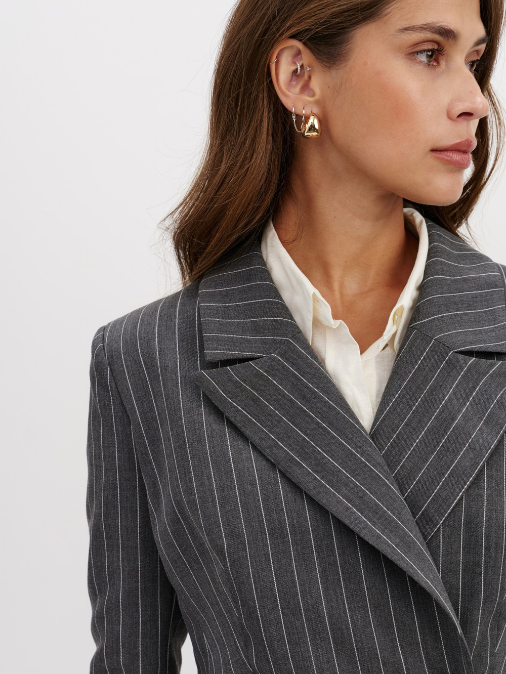 Жакет из смесовой шерсти в полоску, серый