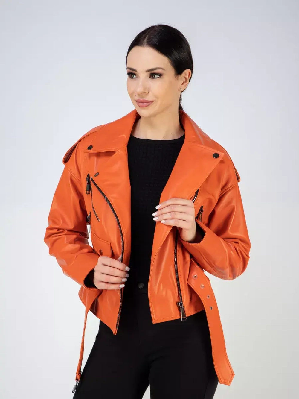 Кожаная куртка демисезонная косуха оверсайз