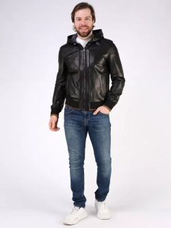 Кожаная куртка демисезонная с капюшоном