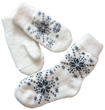 Комплект носочки и варежки "Снежинки"